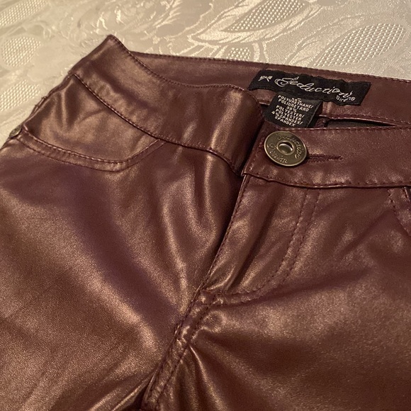 Seductions Sirens Burgundy/Brown Faux Leather Leggings - Picture 4 of 4